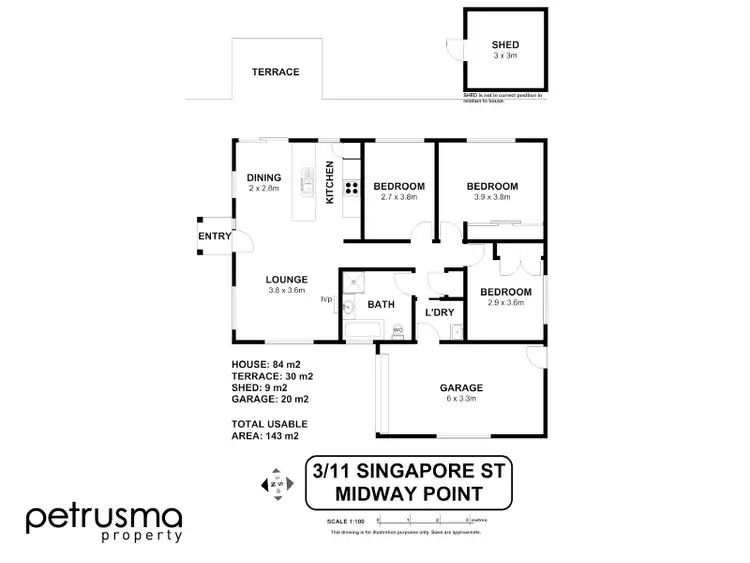 Floorplan of Homely unit listing, 3/11 Singapore Street, Midway Point TAS 7171