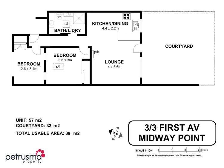 Floorplan of Homely unit listing, 3/3 First Avenue, Midway Point TAS 7171
