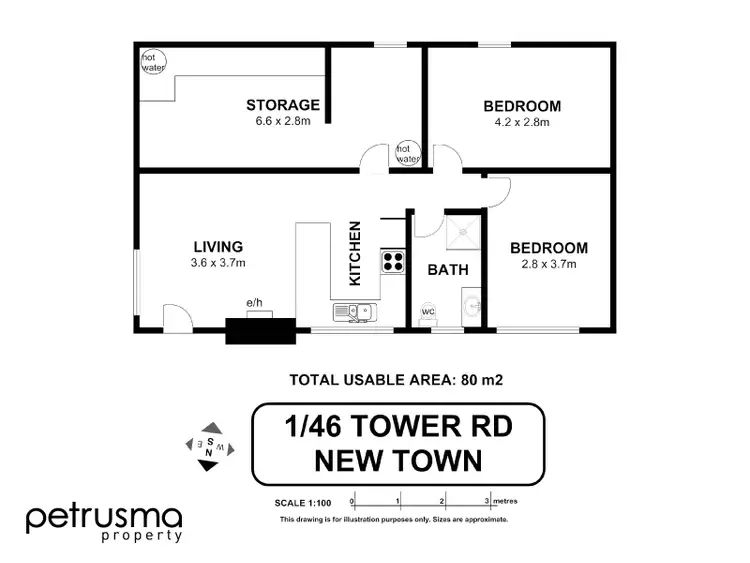 Floorplan of Homely apartment listing, 1/46 Tower Road, New Town TAS 7008