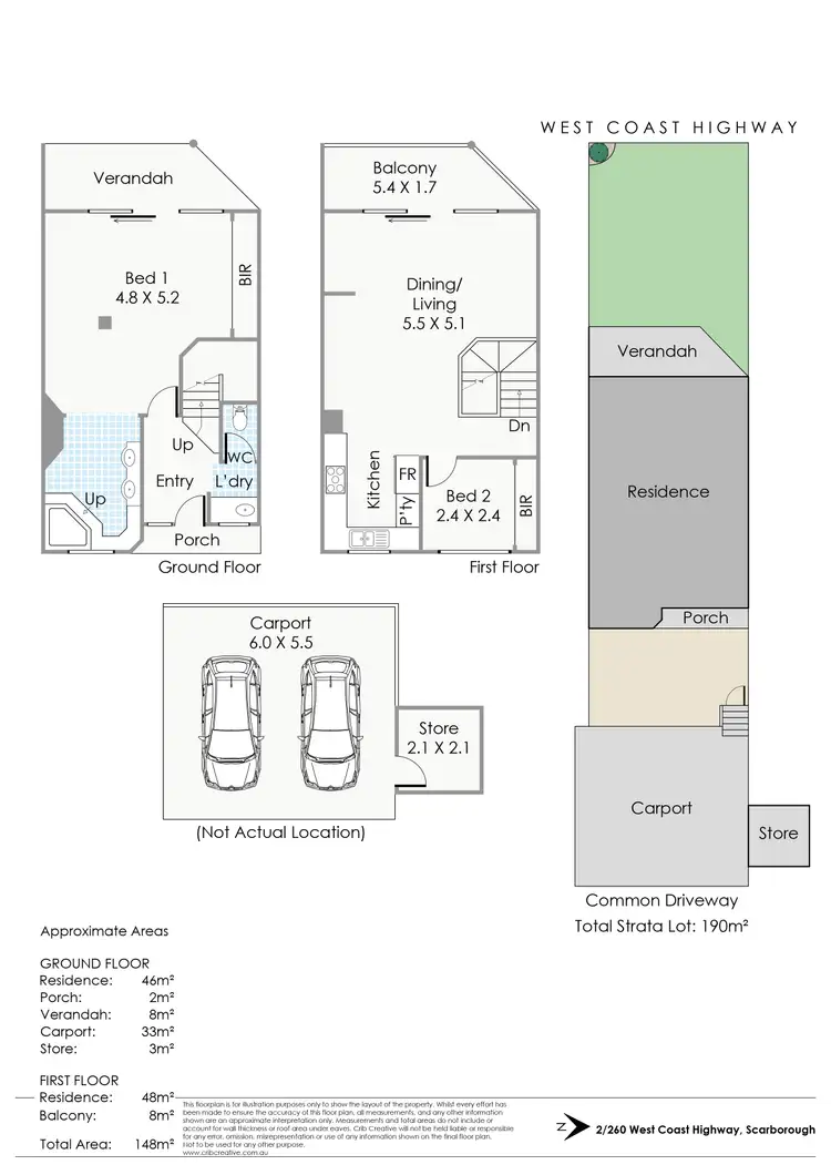 Floorplan of Homely townhouse listing, 2/260 West Coast Highway, Scarborough WA 6019