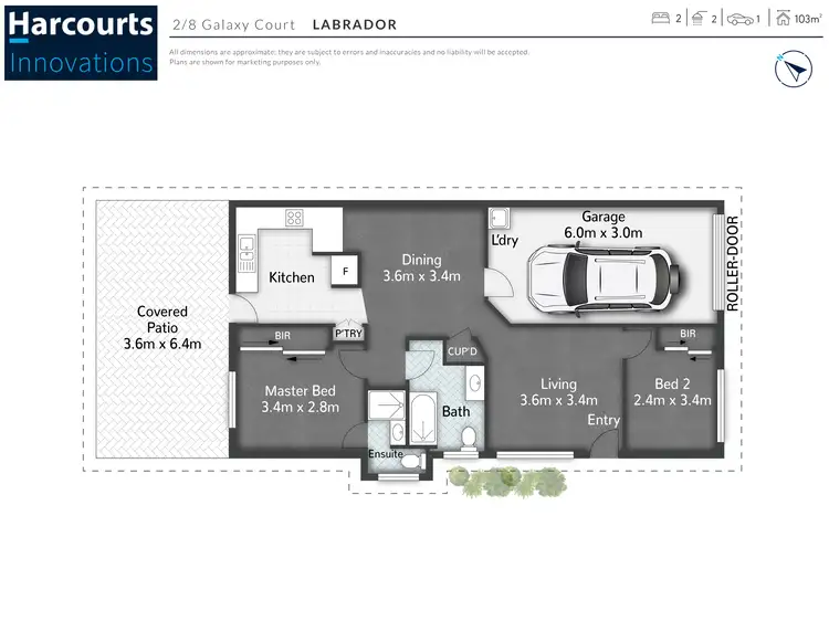 Floorplan of Homely semi-detached listing, 2/8 Galaxy Court, Labrador QLD 4215