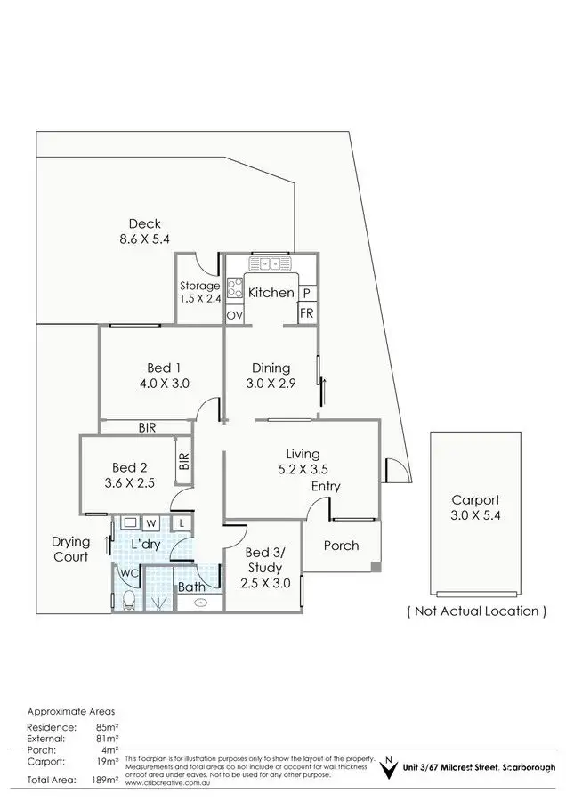 Floorplan of Homely villa listing, 3/67 Millcrest Street, Scarborough WA 6019