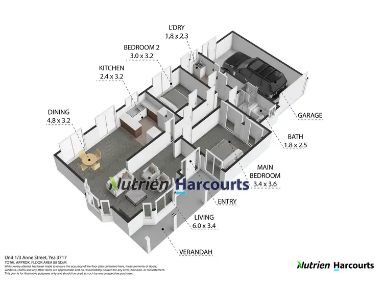 Floorplan of Homely unit listing, 1/3 Anne Street, Yea VIC 3717