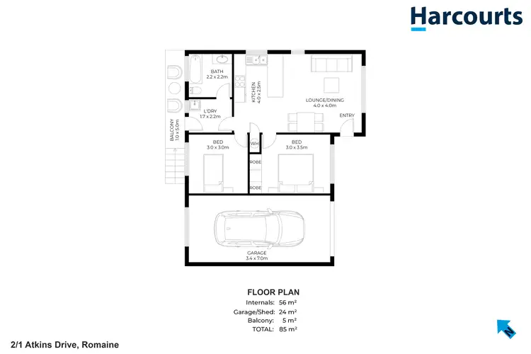 Floorplan of Homely unit listing, 2/1 Atkins Drive, Romaine TAS 7320