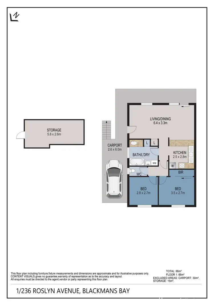 Floorplan of Homely unit listing, 1/236 Roslyn Avenue, Blackmans Bay TAS 7052