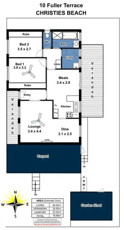 Floorplan of Homely house listing, 10 Fuller Terrace, Christies Beach SA 5165