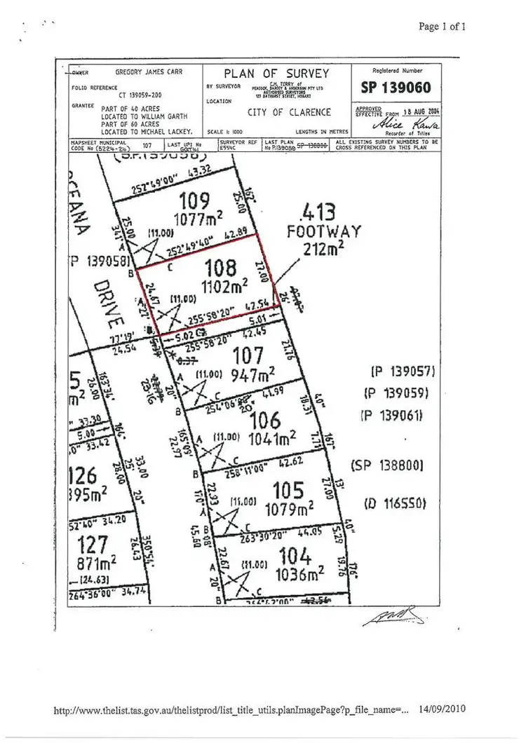 Floorplan of Homely land listing, 960 Oceana Drive, Tranmere TAS 7018