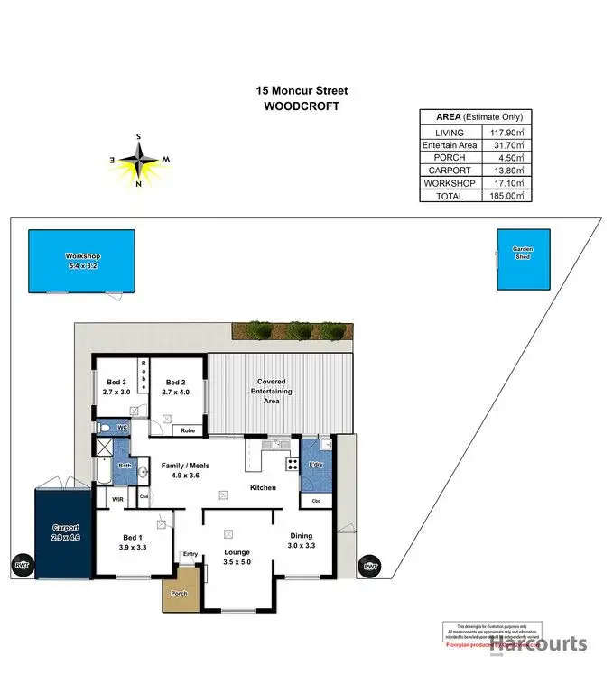 Floorplan of Homely house listing, 15 Moncur Street, Woodcroft SA 5162