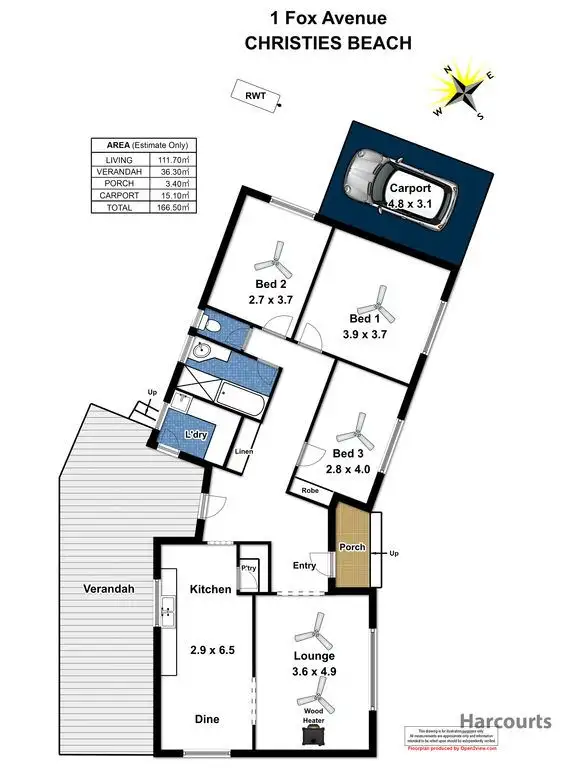Floorplan of Homely house listing, 1 Fox Avenue, Christies Beach SA 5165