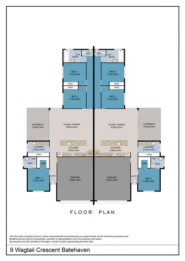 Floorplan of Homely semi-detached listing, 1 & 2/9 Wagtail Crescent, Batehaven NSW 2536