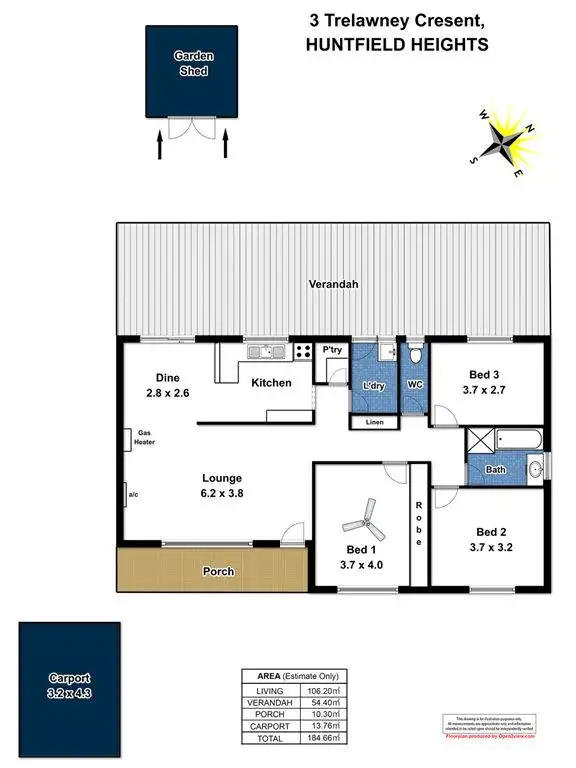 Floorplan of Homely house listing, 3 Trelawney Crescent, Huntfield Heights SA 5163