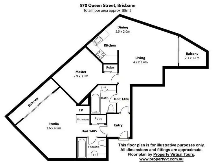 Floorplan of Homely unit listing, 1405-06/570 Queen Street, Brisbane City QLD 4000