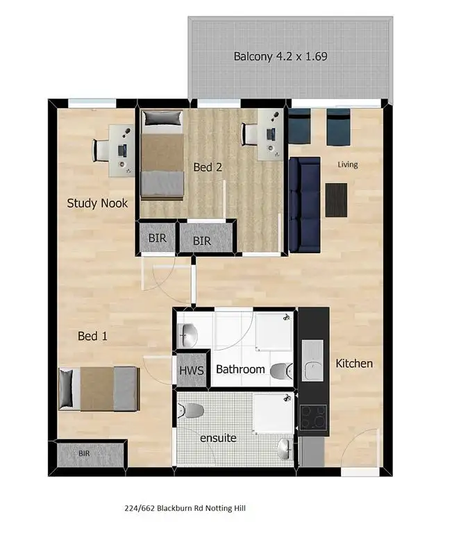 Floorplan of Homely apartment listing, 224/662 Blackburn Rd, Notting Hill VIC 3168