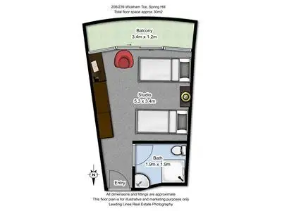 Floorplan of Homely studio listing, 208/239 Wickham Terrace, Spring Hill QLD 4000