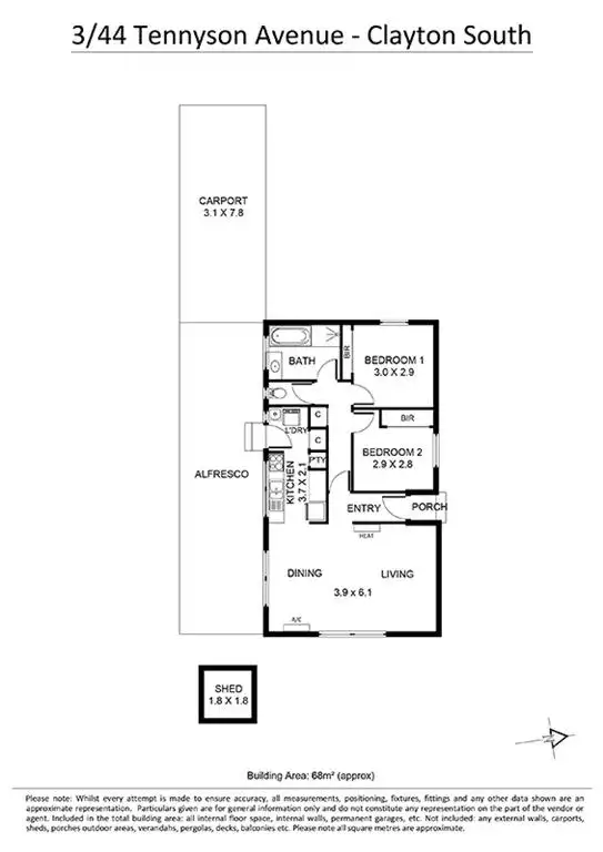 Floorplan of Homely unit listing, 3/44 Tennyson Avenue, Clayton South VIC 3169