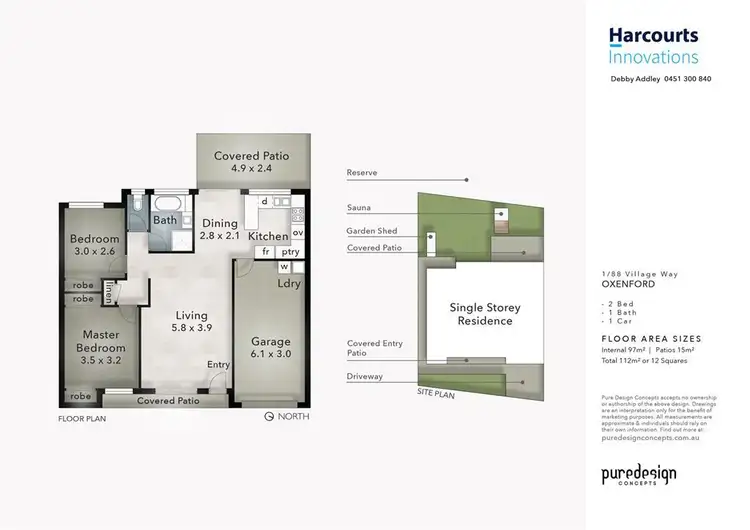 Floorplan of Homely semi-detached listing, 1/88 Village Way, Oxenford QLD 4210