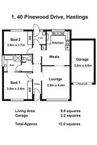 Floorplan of Homely unit listing, 1/40 Pinewood Drive, Hastings VIC 3915