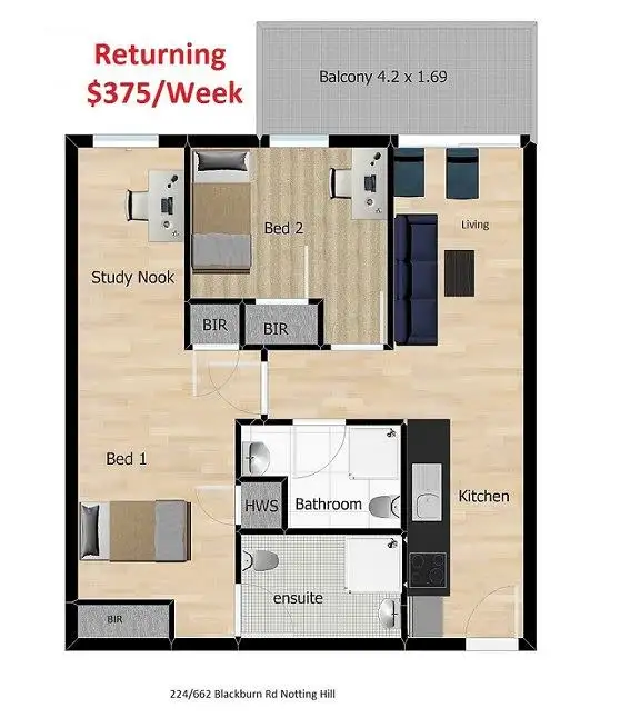 Floorplan of Homely apartment listing, 224/662 Blackburn Road, Notting Hill VIC 3168
