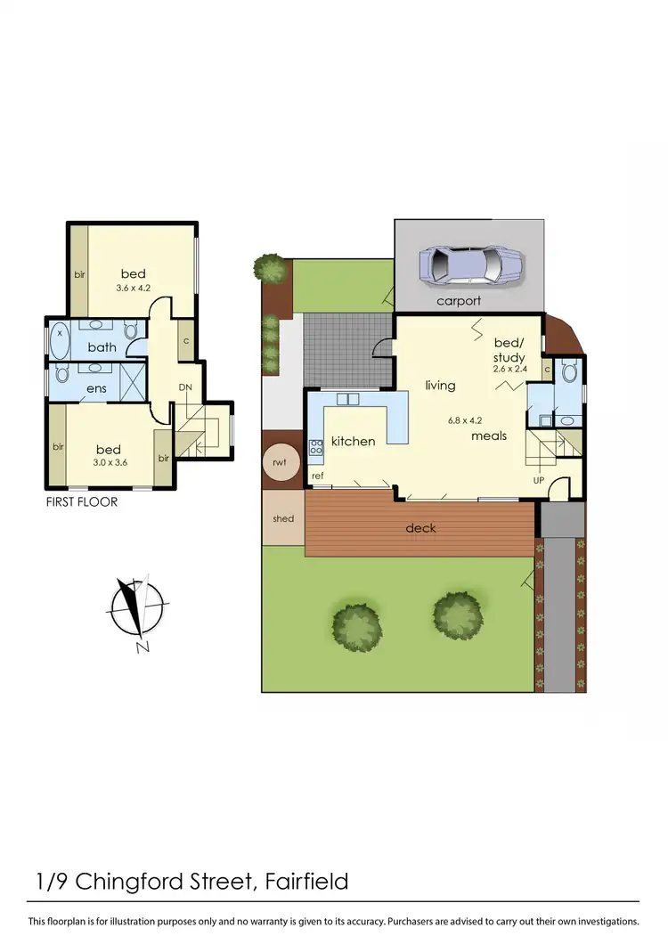 Floorplan of Homely townhouse listing, 1/9 Chingford Street, Fairfield VIC 3078