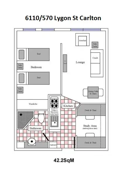 Floorplan of Homely apartment listing, 6110 (1D10) 570 Lygon St, Carlton VIC 3053
