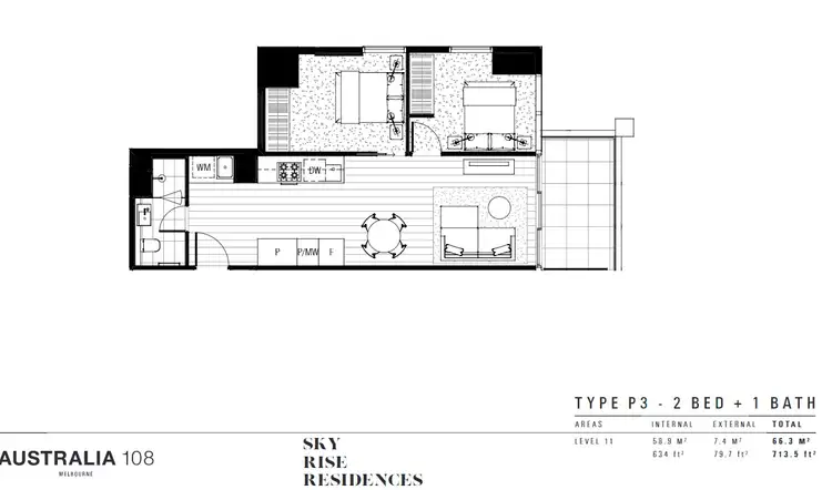 Floorplan of Homely apartment listing, 6115/70 Southbank Blvd, Southbank VIC 3006