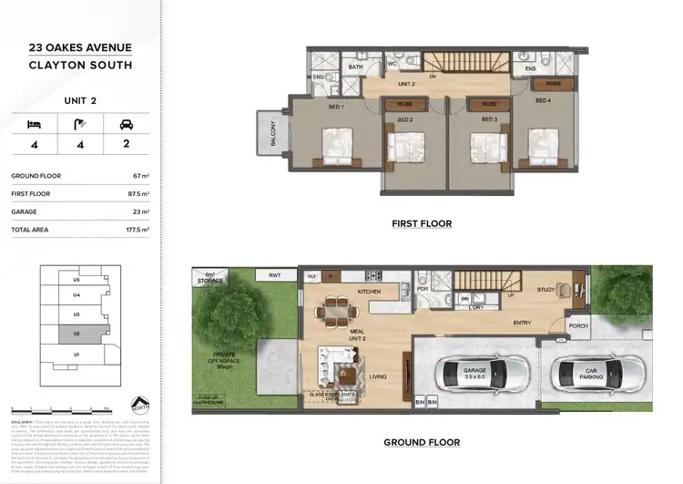 Floorplan of Homely townhouse listing, U 2 / 23 Oakes Ave, Clayton South VIC 3169