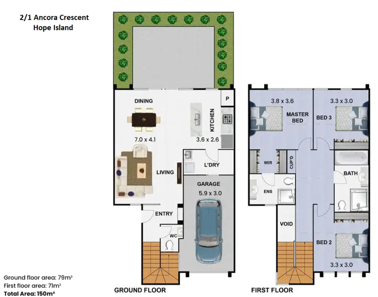 Floorplan of Homely townhouse listing, 2/1 Ancora Crescent, Hope Island QLD 4212