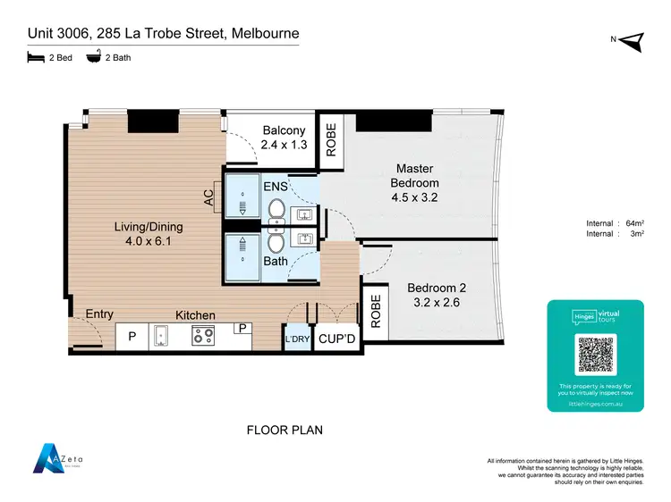 Floorplan of Homely apartment listing, 3006/285 La Trobe Street, Melbourne VIC 3000