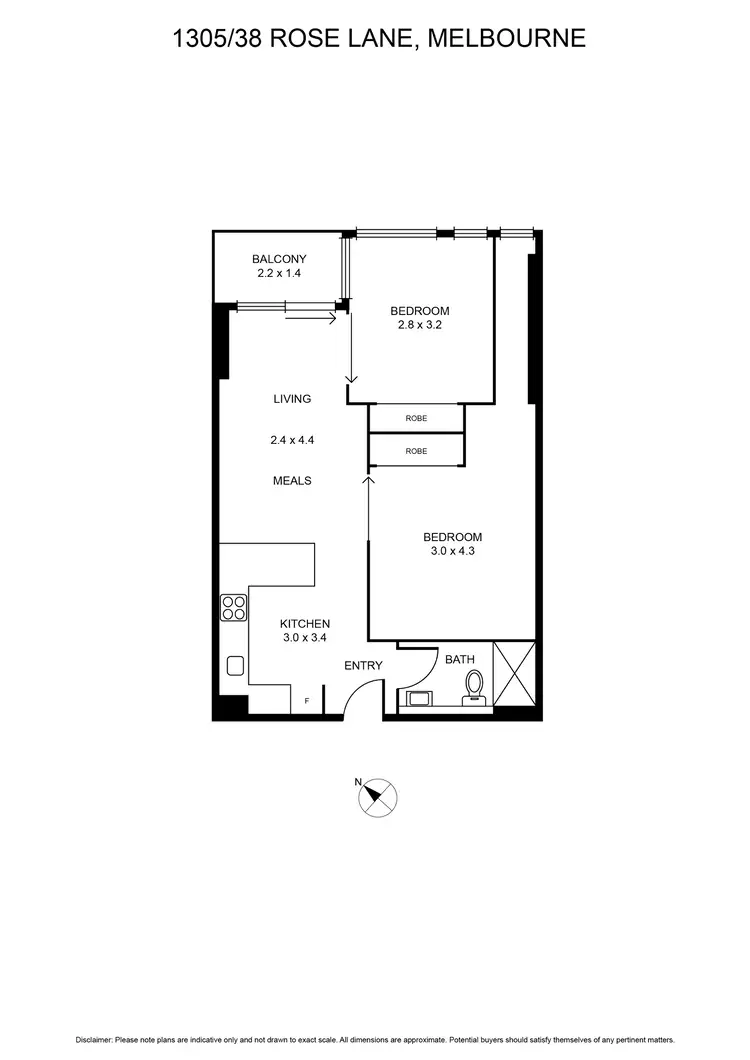 Floorplan of Homely apartment listing, 1305/38 Rose Ln, Melbourne VIC 3000