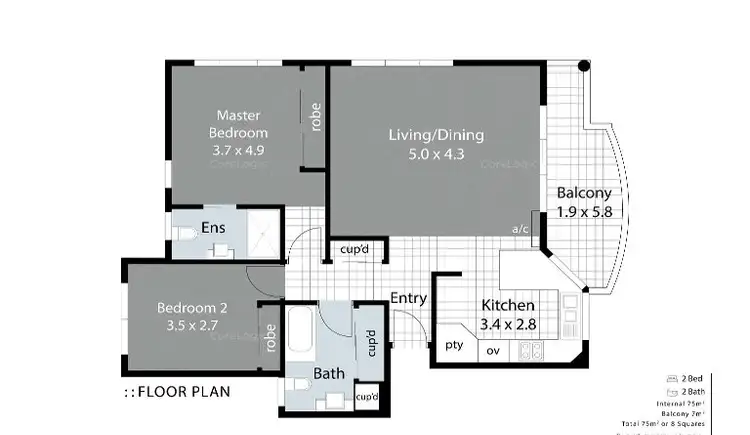 Floorplan of Homely unit listing, 2/18 Brighton St, Biggera Waters QLD 4216