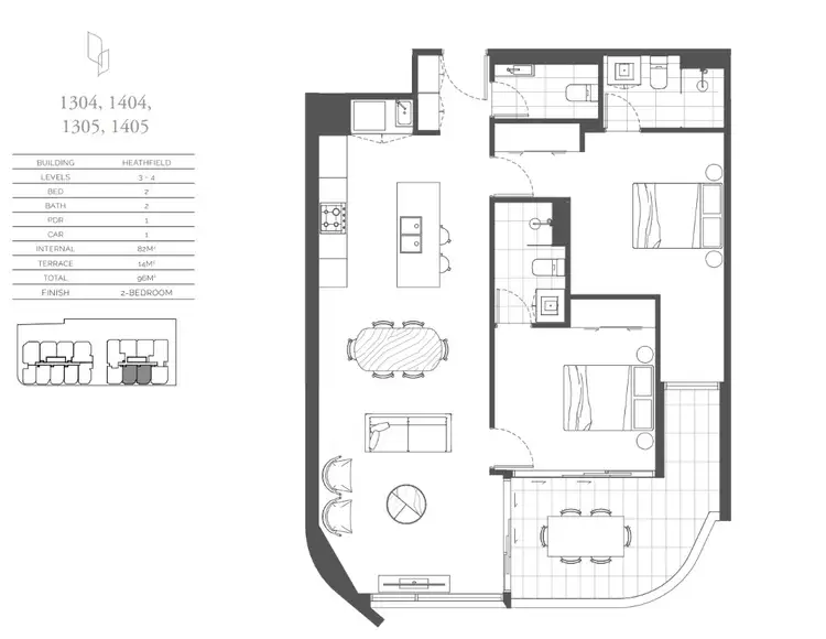 Floorplan of Homely unit listing, 1404/140 Wellington Road, East Brisbane QLD 4169