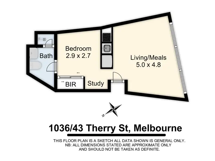Floorplan of Homely studio listing, 1036/43 Therry Street, Melbourne VIC 3000