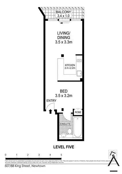 Floorplan of Homely studio listing, 507/88 King Street, Newtown NSW 2042