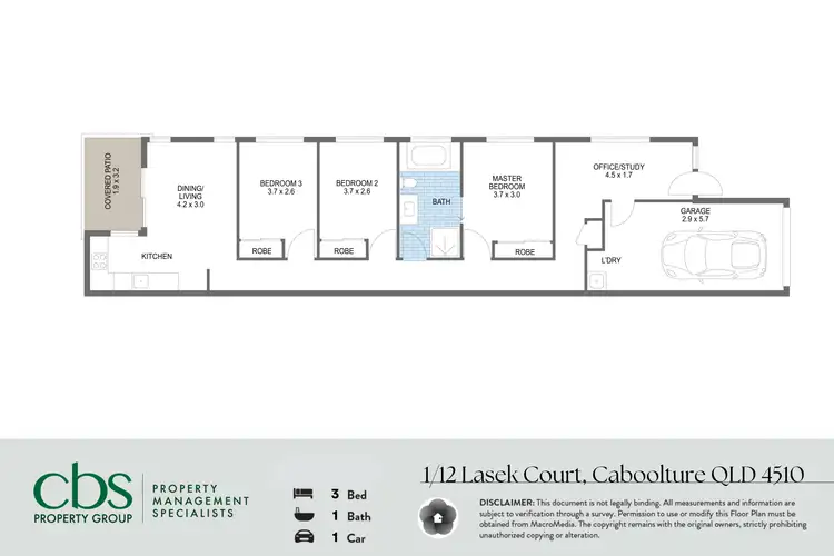 Floorplan of Homely semi-detached listing, 1/12 Lasek Court, Caboolture QLD 4510
