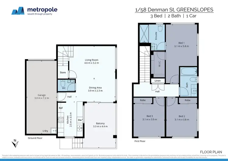 Floorplan of Homely townhouse listing, 1/58 Denman Street, Greenslopes QLD 4120