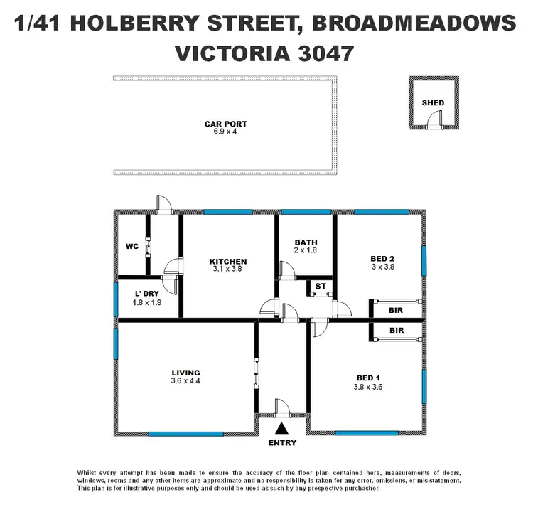 Floorplan of Homely unit listing, 1/41 Holberry Street, Broadmeadows VIC 3047