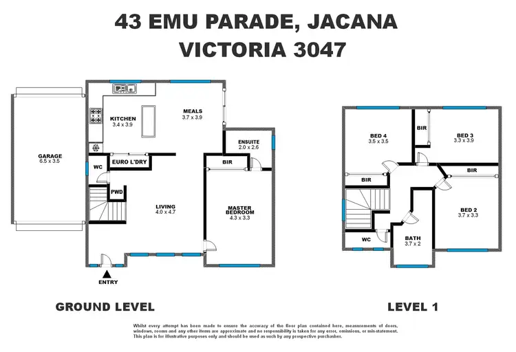 Floorplan of Homely townhouse listing, 43 Emu Parade, Jacana VIC 3047
