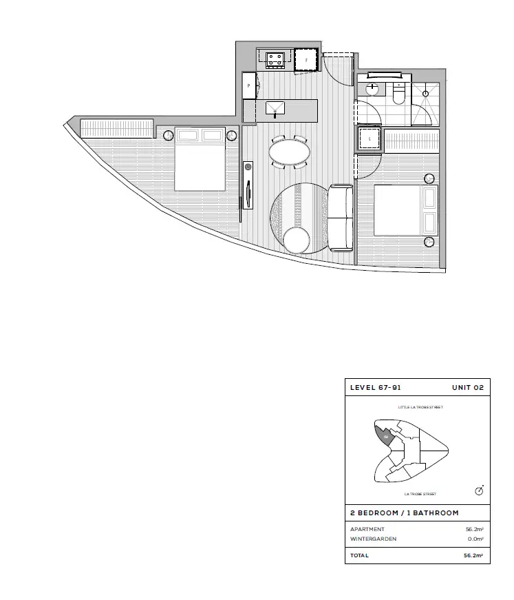 Floorplan of Homely apartment listing, 6802/228 La Trobe Street, Melbourne VIC 3000