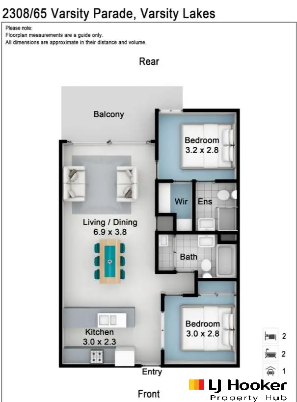 Floorplan of Homely apartment listing, 2308/65 Varsity Parade, Varsity Lakes QLD 4227