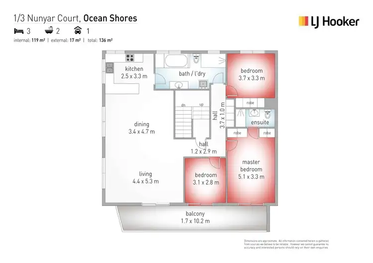 Floorplan of Homely unit listing, 1/3 Nunyar Court, Ocean Shores NSW 2483