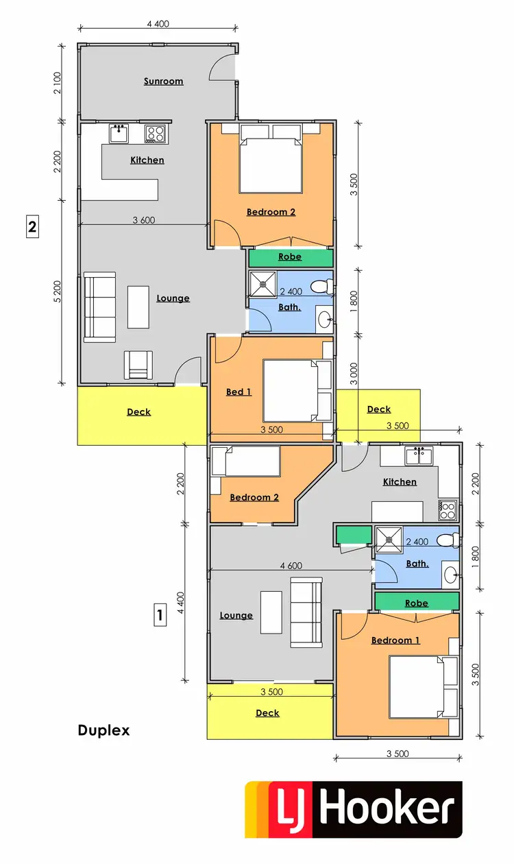 Floorplan of Homely semi-detached listing, 1 & 2/43 Manning Street, Manning Point NSW 2430
