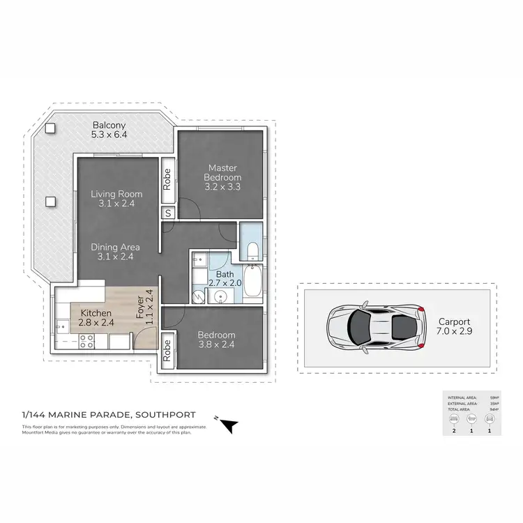 Floorplan of Homely apartment listing, 1/144 Marine Parade, Southport QLD 4215