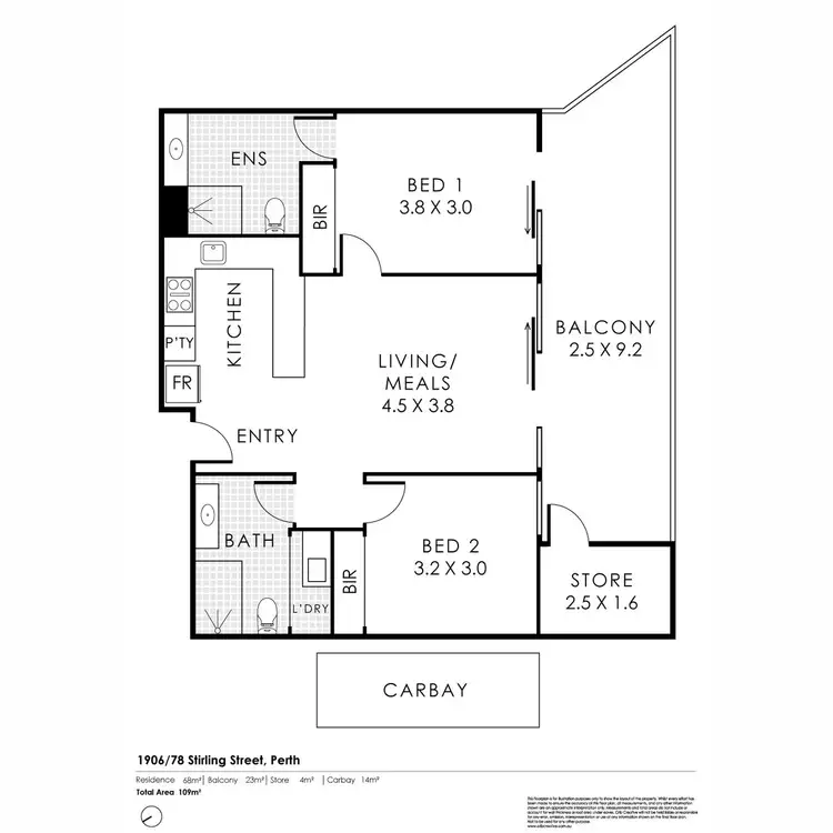 Floorplan of Homely apartment listing, 1906/78 Stirling Street, Perth WA 6000