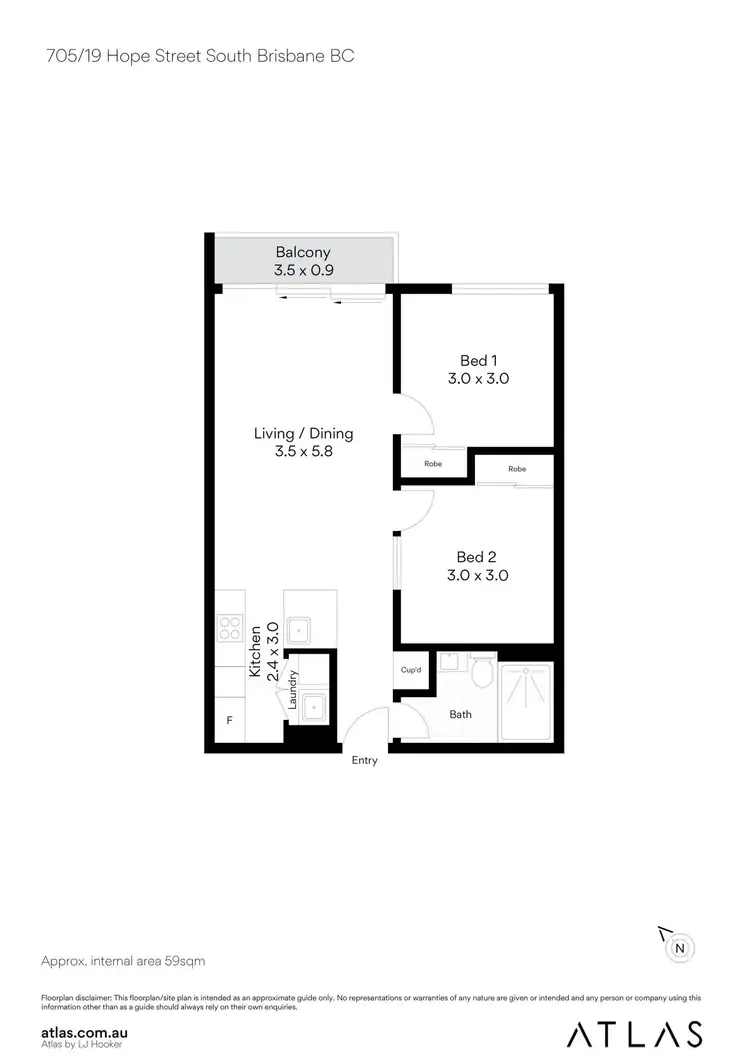 Floorplan of Homely unit listing, 705/19 Hope Street, South Brisbane QLD 4101