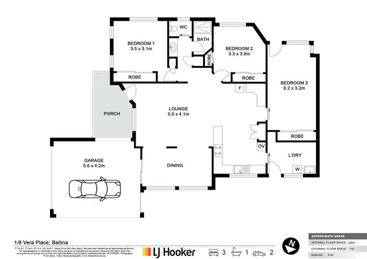 Floorplan of Homely semi-detached listing, 1/8 Vera Street, Ballina NSW 2478