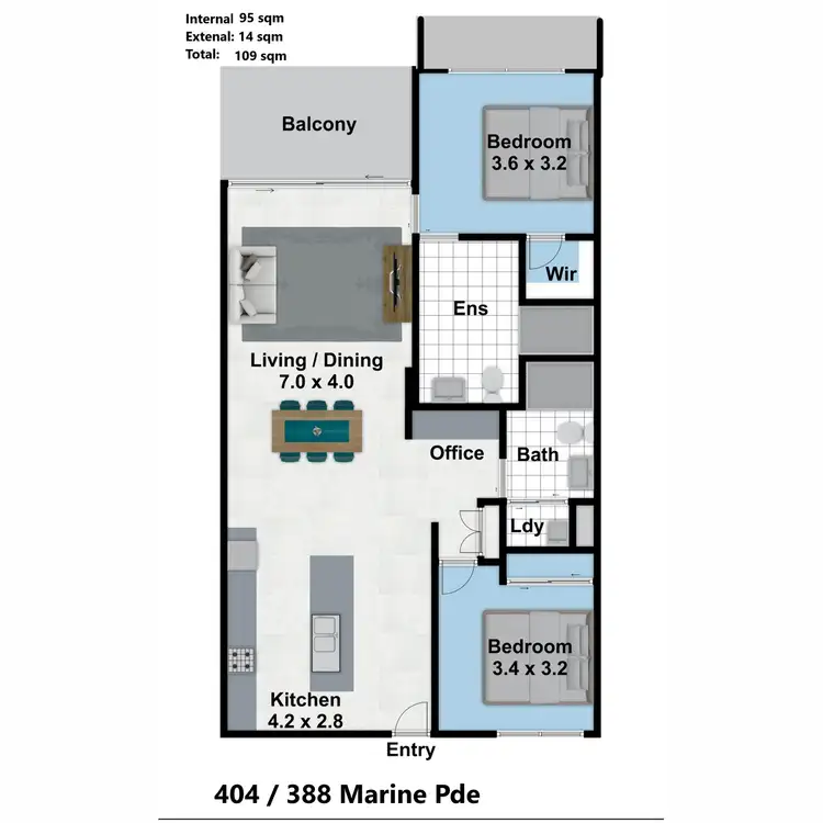 Floorplan of Homely apartment listing, 404/388 Marine Parade, Labrador QLD 4215
