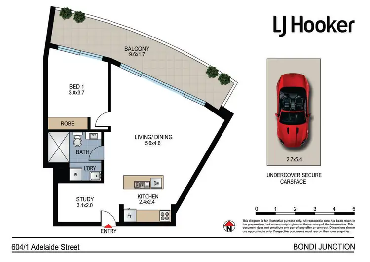 Floorplan of Homely apartment listing, 604/1 Adelaide Street, Bondi Junction NSW 2022