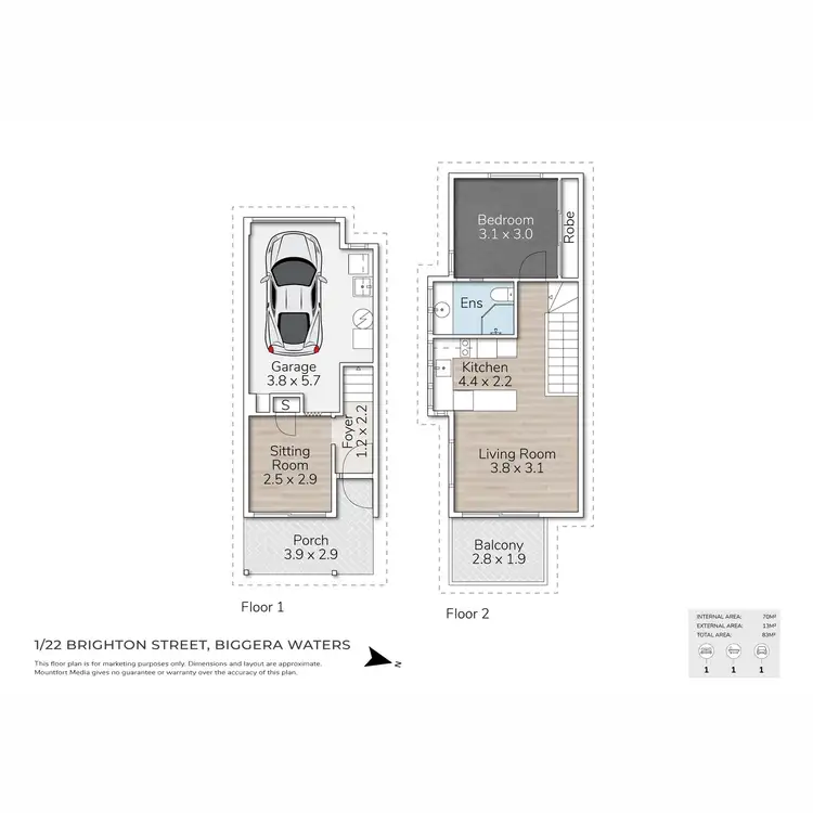 Floorplan of Homely townhouse listing, 1/22-24 Brighton Street, Biggera Waters QLD 4216