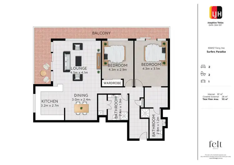 Floorplan of Homely apartment listing, 908/67 Ferny Avenue, Surfers Paradise QLD 4217