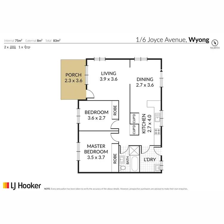 Floorplan of Homely semi-detached listing, 1/6 Joyce Avenue, Wyong NSW 2259